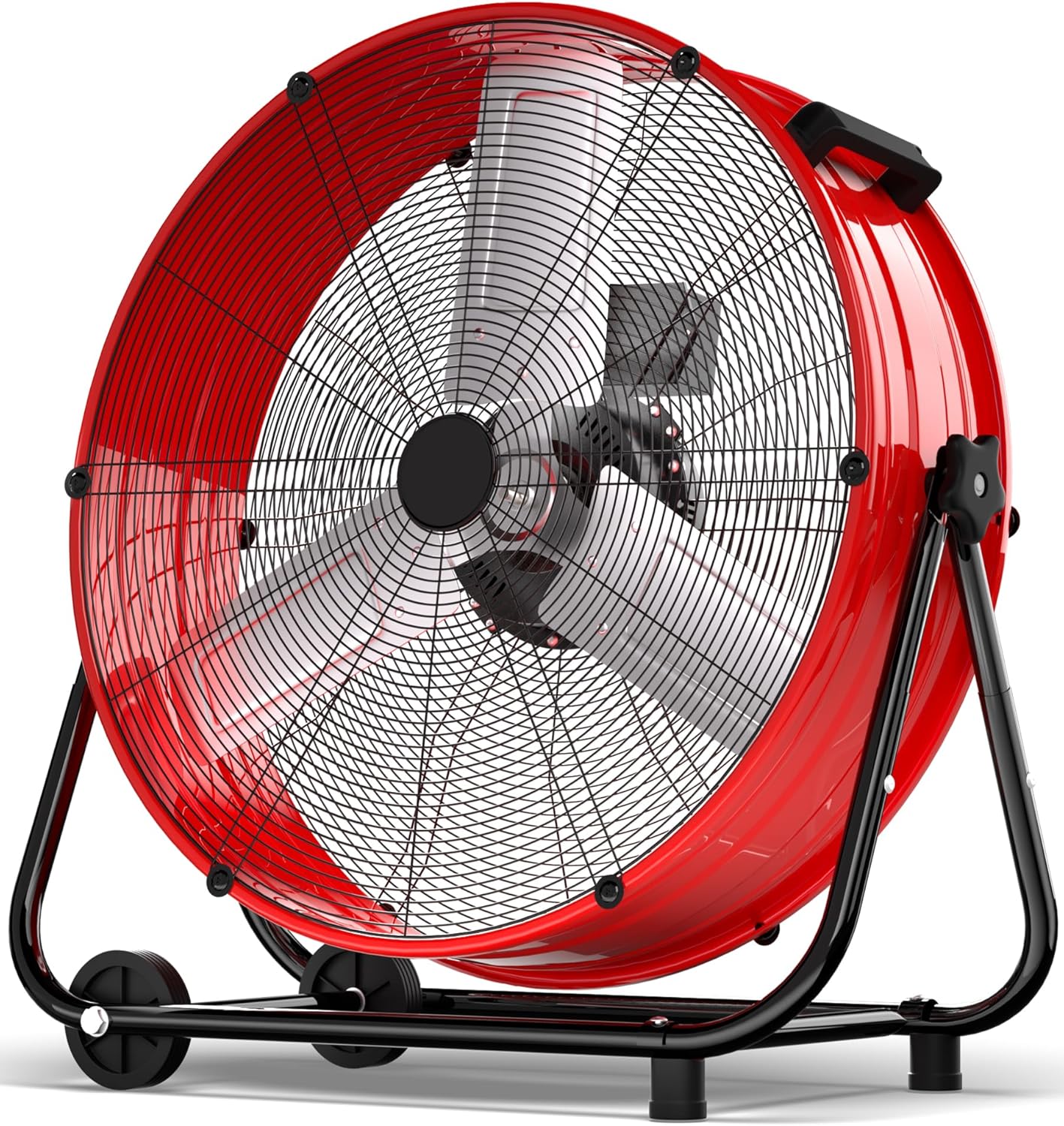 Mountman High Velocity Floor Fan, 360° Tilt with 2 Casters, 3 Speeds, Heavy Duty Drum Fan for Shop