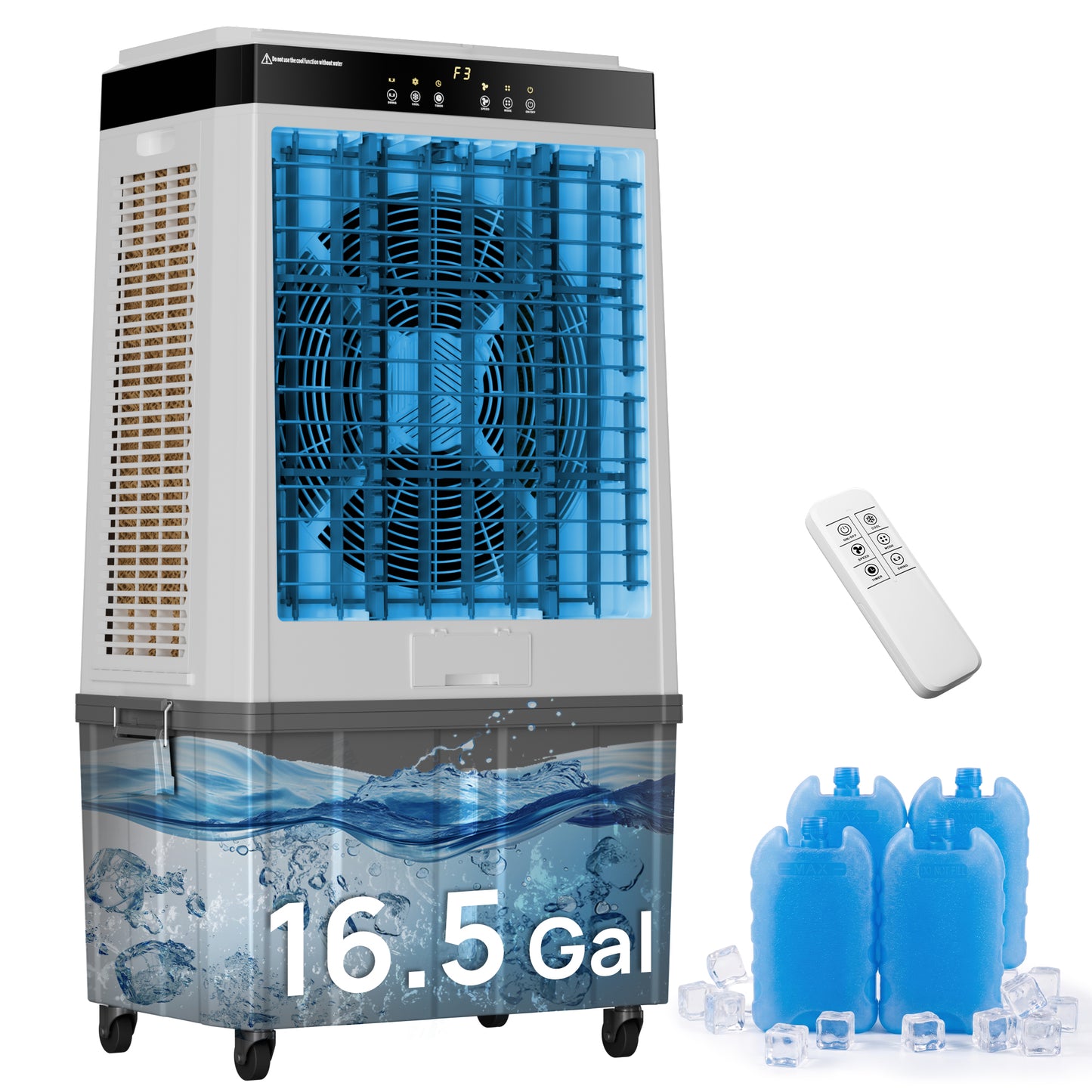 44" Swamp Cooler with 16.5 Gal Removable Tank, 4 Ice Packs, 5100 CFM Evaporative Air Cooler, 120°Swing, 12H Timer, 3 Speeds Windowless Portable Air Conditioners for Home, Patio, Indoor, Shop, Outdoor