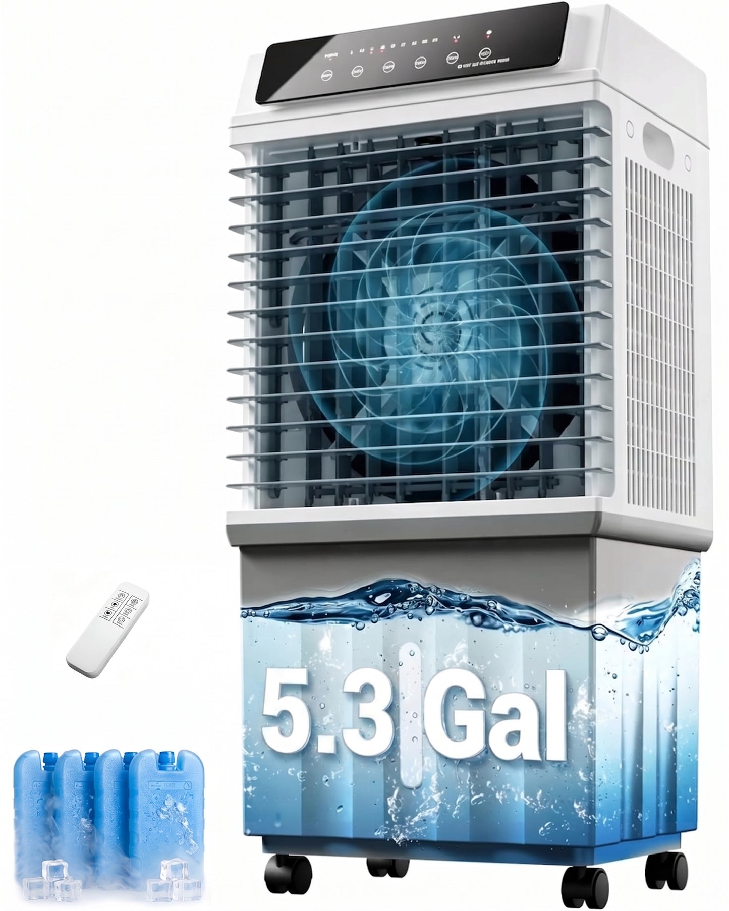 Swamp Cooler,1800 CFM Evaporative Cooler with 5.3 Gal Water Tank,4 Ice Boxes,4 Modes,3 Speeds,12H Timer,3-IN-1 Air Cooler,portable air conditioners for Room,Home,Indoor