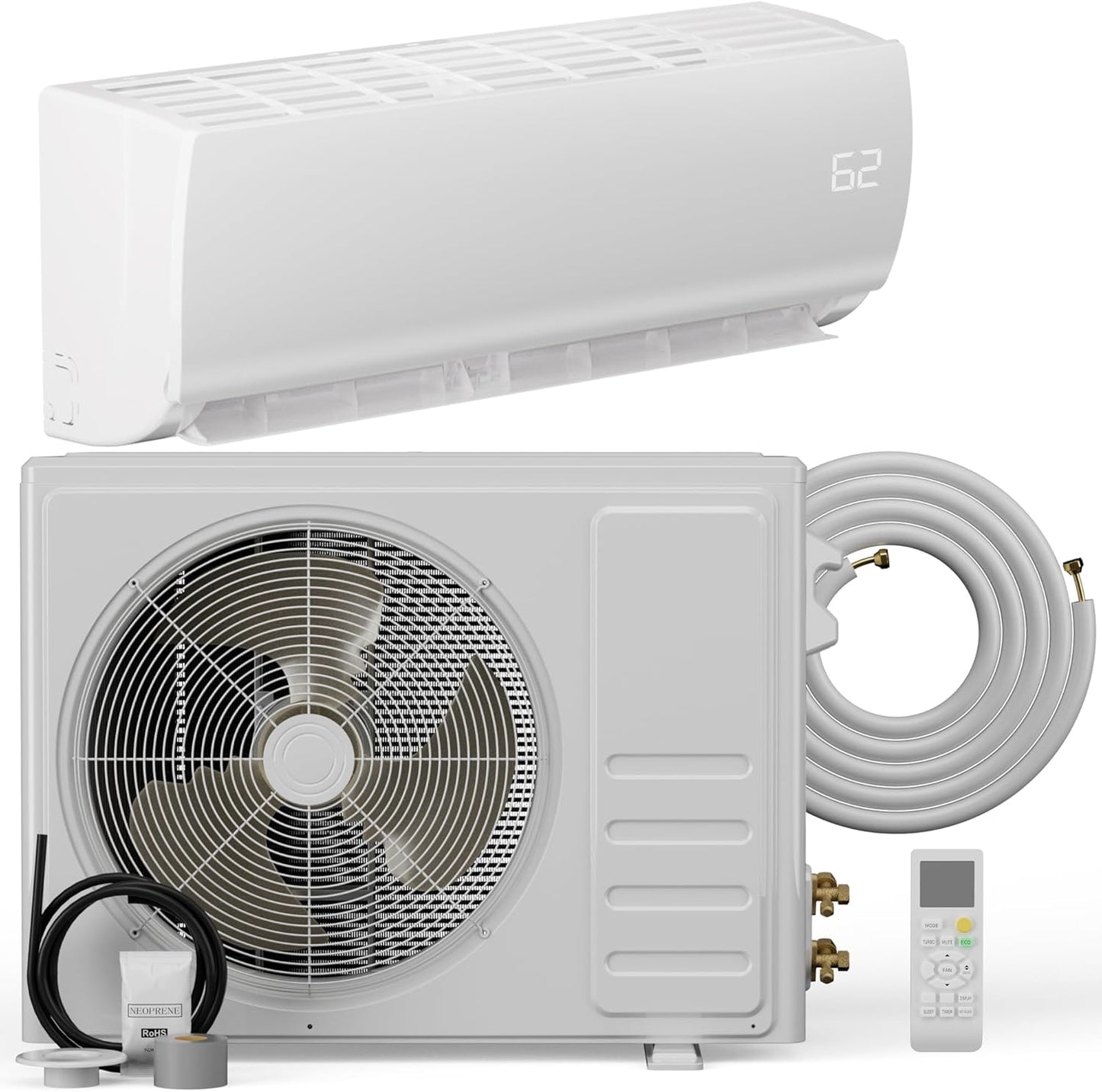 9000BTU 115V Mini Split Air Conditioner, Wall AC Units, Remote, Multiple Modes, Ductless Inverter AC with Heat Pump