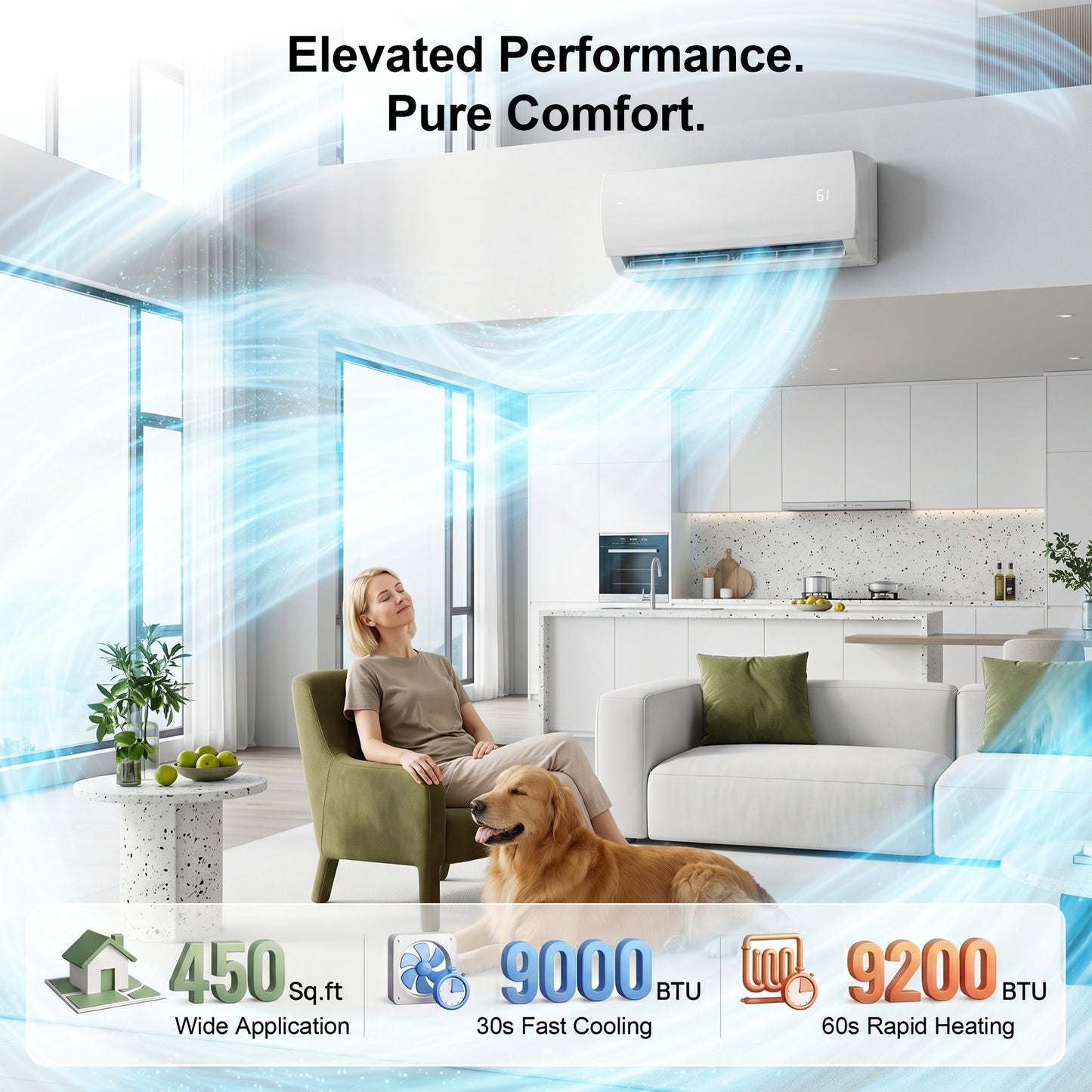 9000 BTU Wifi Mini Split AC Cools/Heats up to 450 Sq.Ft,19 SEER2 Ultra Quiet 115V Ductless AC,Split AC Unit with Alexa,Pre-Charged Condenser