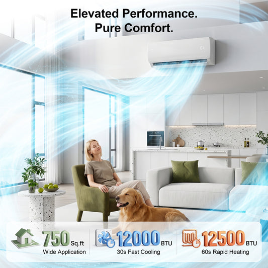 12000 BTU Wifi Mini Split AC Cools/Heats up to 750 Sq.Ft,19 SEER2 Ultra Quiet 115V Ductless AC,Split AC Unit with Alexa,Pre-Charged Condenser