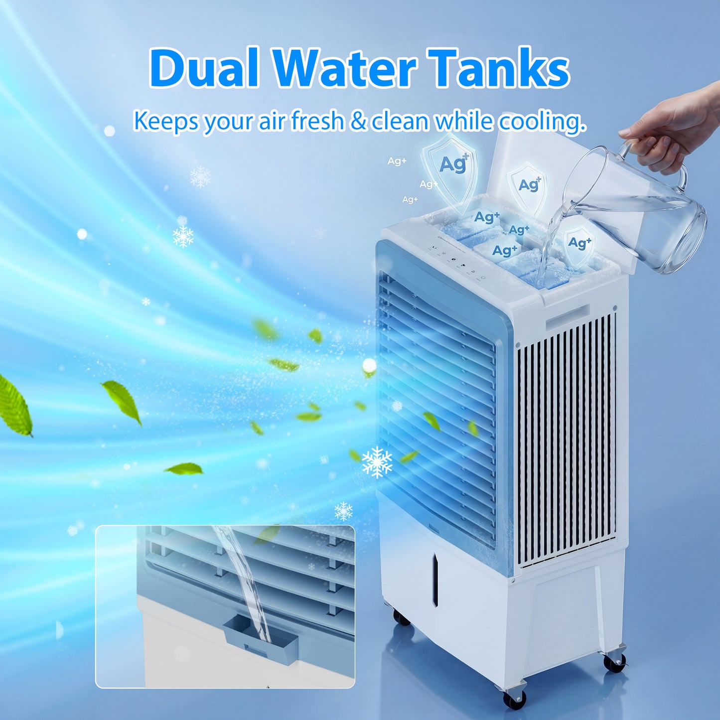 Mountman 6000CFM Swamp Cooler with 13.5Gal Water Tank Portable Evaporative Cooler Remote Control, 12 Hours Timer 3-in-1 Air Conditionar Cooling Fan with 3 Adjustable Speeds, 4 Ice Packs