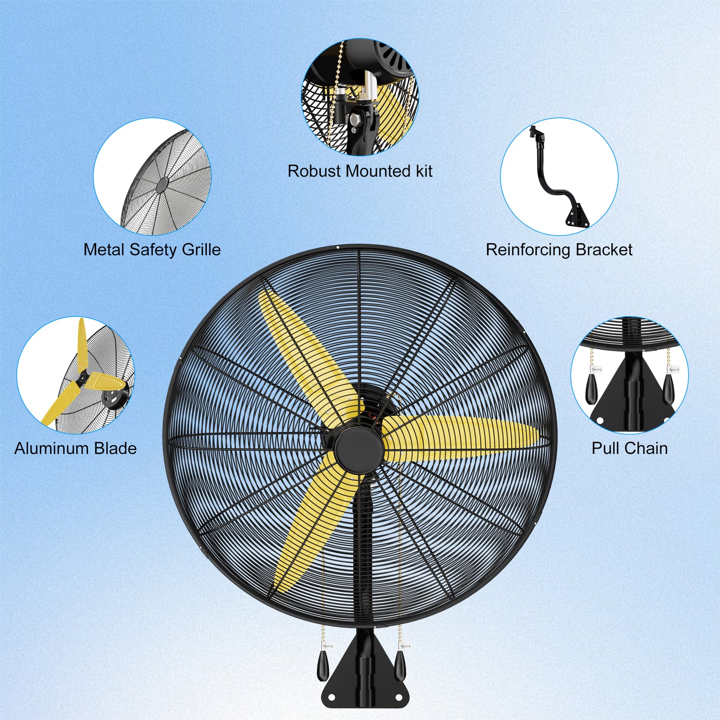26 Inch Wall Mount Fan,High Velocity Fans with 3 Speeds,90° Oscillating, Poweful Motor,Adjustable Tilt,Industrial Fan for Outdoor,Garage,Warehouse, Patio,Gym,Shop,Porch,ETL