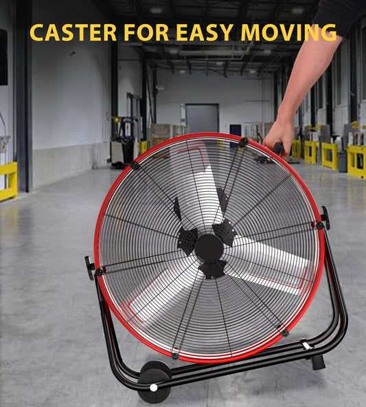 24" High Velocity Drum Fan,Industrial Fan,360° Tilt with 2 Casters,Handle,3 Speed Heavy Duty Floor Fan for Shop, Factory,Garage,Workshops,Commercial,Basement,Patio,ETL