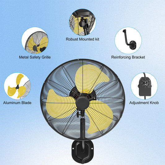 20 Inch Wall Mount Fan,High Velocity Fans with 3 Speeds,90° Oscillating, Poweful Motor,Adjustable Tilt,Industrial Fan for Outdoor,Garage,Warehouse, Patio,Gym,Shop,Porch,ETL