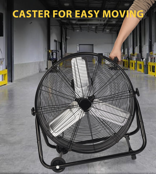 24" High Velocity Drum Fan,Industrial Fan,360° Tilt with 2 Casters,Handle,3 Speed Heavy Duty Floor Fan for Shop, Factory,Garage,Workshops,Commercial,Basement,Patio,ETL