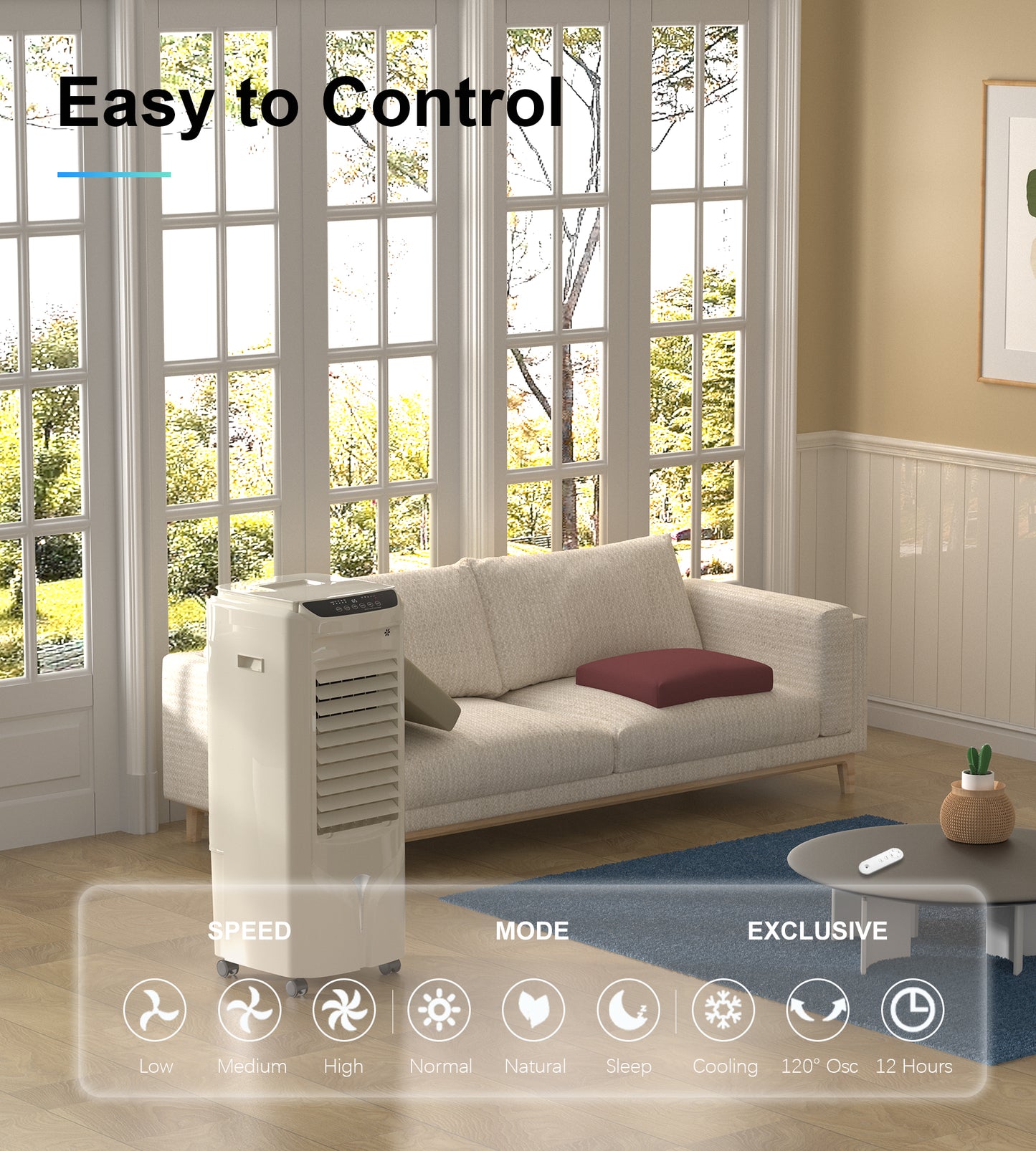 Swamp Cooler,32" Evaporative Air Cooler with 4.2-Gal Water Tank,120°Oscillation,12H Timer,Remote Control,3 Modes,3 Speeds,4 Ice Packs,Air Cooler for Bedroom,Home,Office,Kitchen