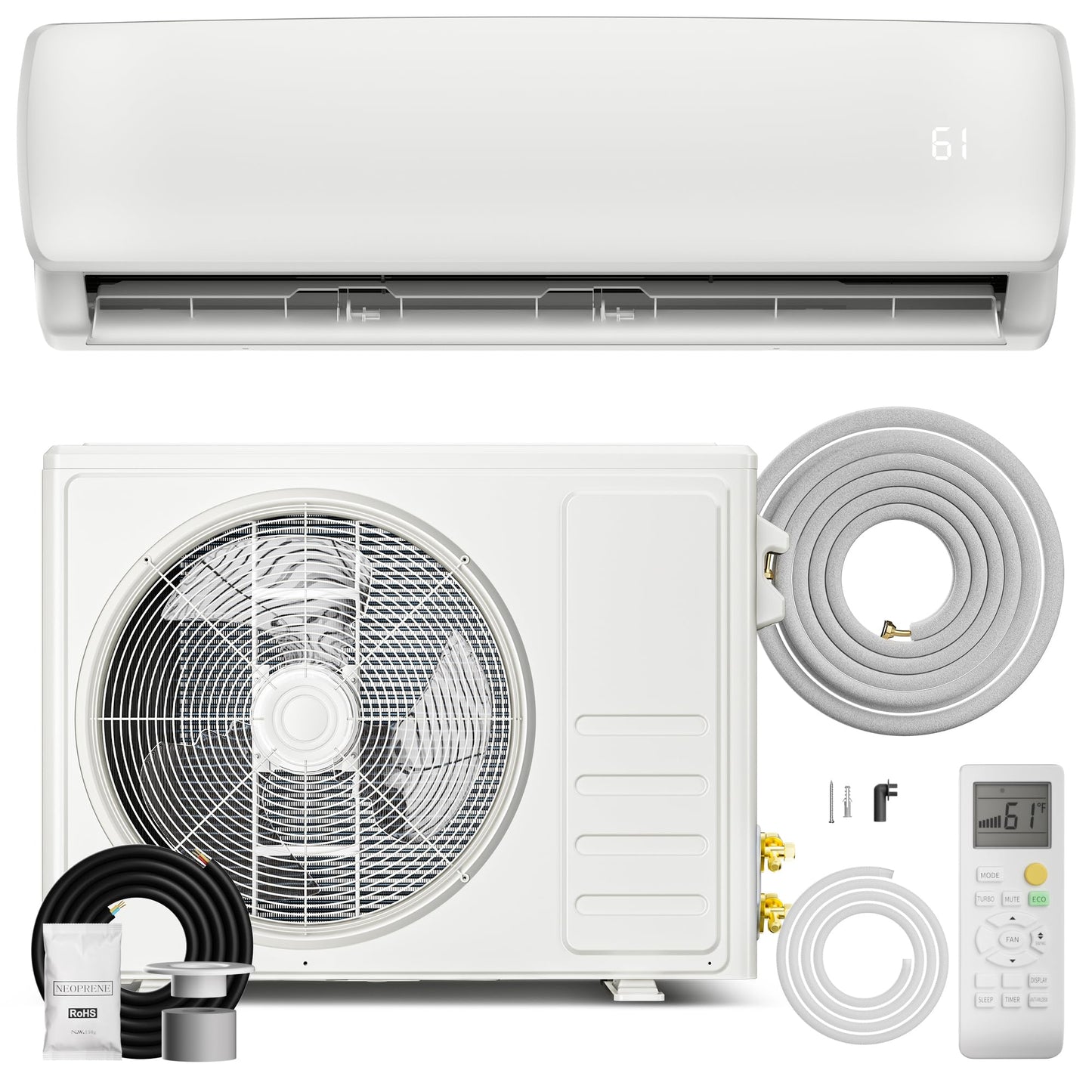 Mountman 12000 BTU Wifi Mini Split Air Conditioner and Heat Pump, 19 SEER2 Ultra Quiet 230V Ductless AC,Split AC Unit with Alexa,Pre-Charged Condenser,Cools/Heats up to 750 Sq.Ft