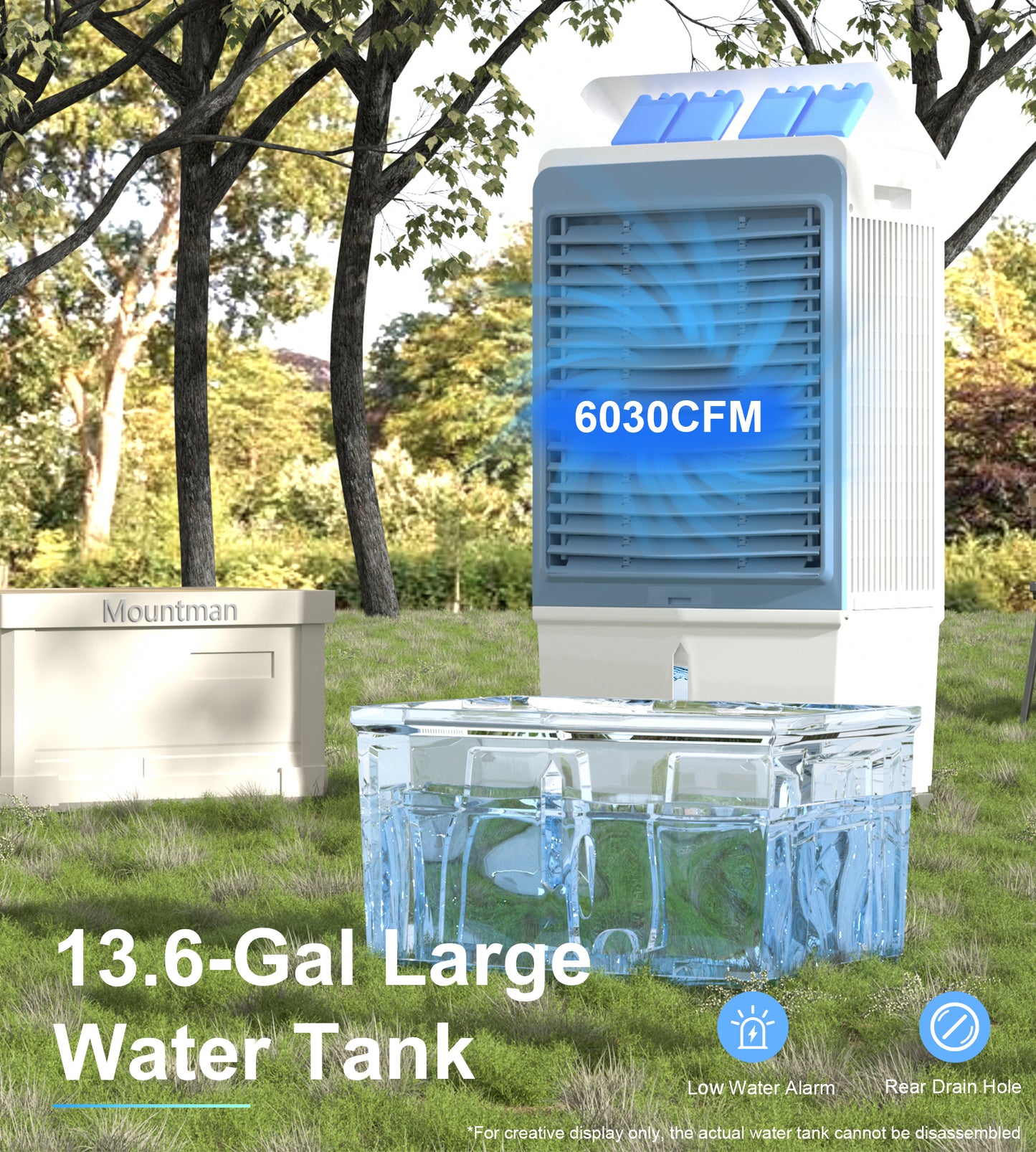 Evaporative Air Cooler,Portable Air Cooler with Water Level Alarm,Sliver Ion,13.6 Gal Water Tank,12H Timer,120°Oscillation for Patio, Yard, Porch, Outdoor,Commercial