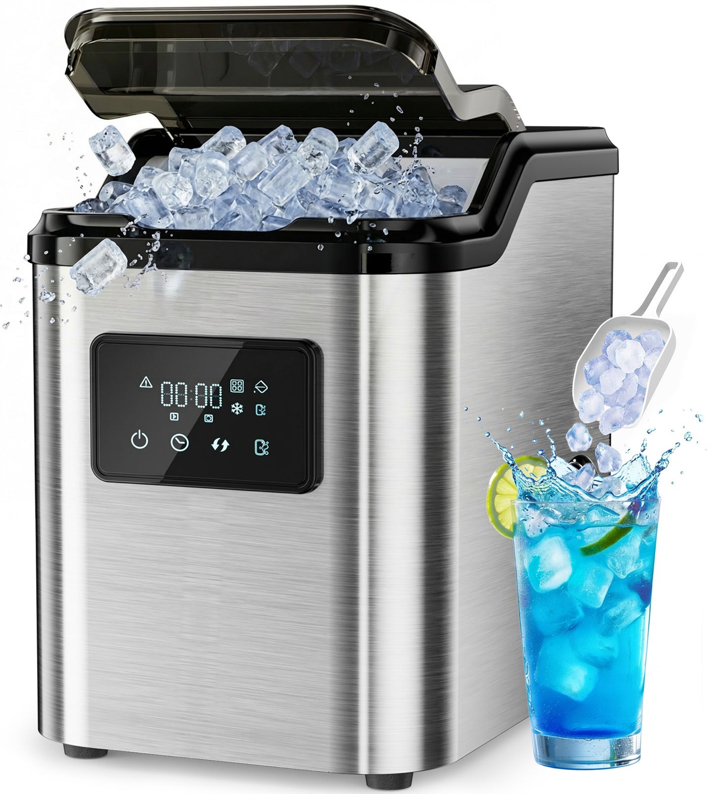 Mountman Nugget Ice Makers Countertop,45lbs/24H Soft Pellet Ice Maker Stainless,Portable Pebble Ice Machine,Self-Cleaning Chewable Sonic Ice for Home,Kitchen,Office