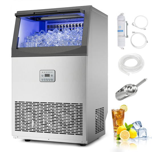 Commercial Ice Maker Machine, 200Lbs/24H Clear Ice Cube Maker with 33Lbs Storage, Under Counter & Freestanding Ice Machine for Hotel Bar Restaurant