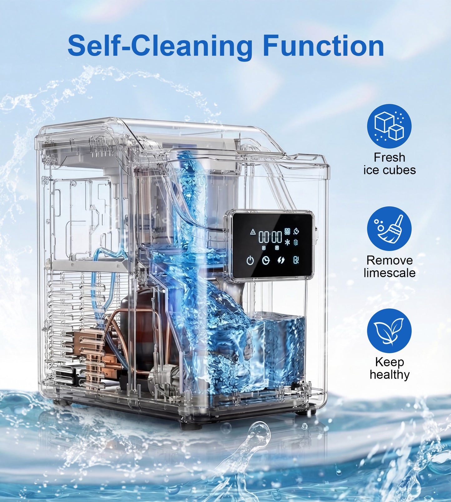 Mountman Nugget Ice Makers Countertop,45lbs/24H Soft Pellet Ice Maker Stainless,Portable Pebble Ice Machine,Self-Cleaning Chewable Sonic Ice for Home,Kitchen,Office