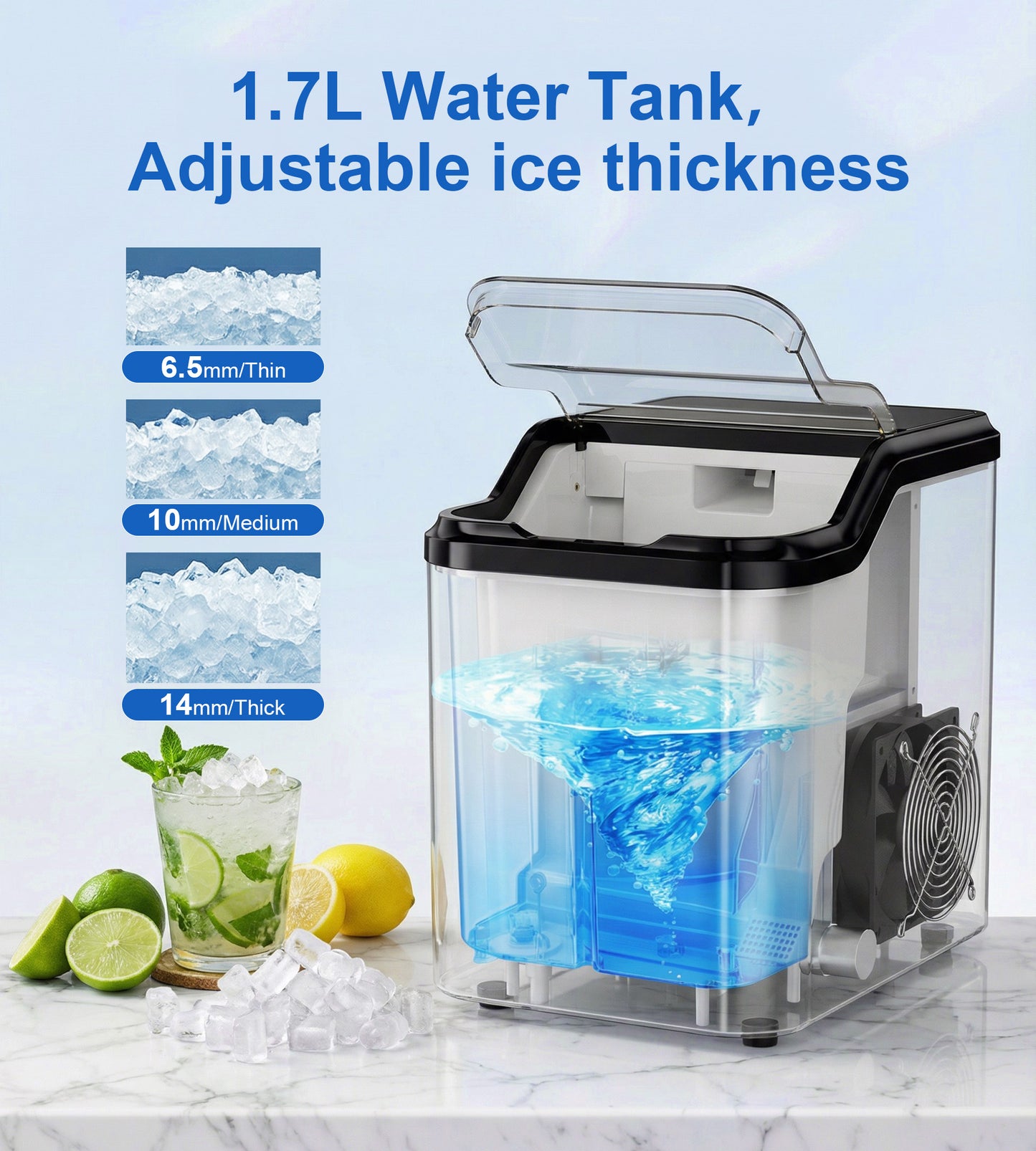 Mountman Nugget Ice Makers Countertop,45lbs/24H Soft Pellet Ice Maker Stainless,Portable Pebble Ice Machine,Self-Cleaning Chewable Sonic Ice for Home,Kitchen,Office