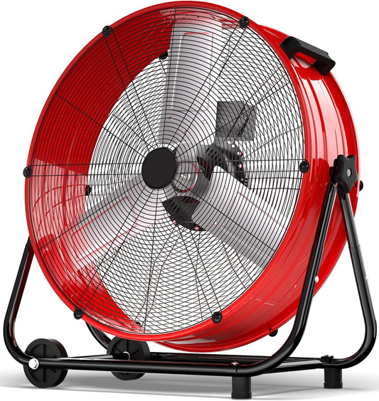 Mountman High Velocity Floor Fan, 360° Tilt with 2 Casters, 3 Speeds, Heavy Duty Drum Fan for Shop