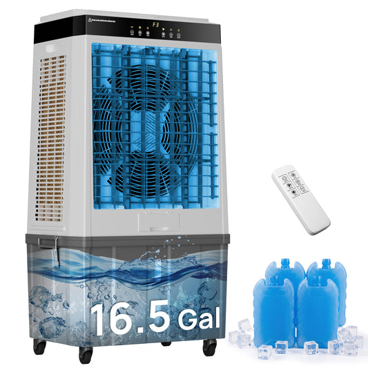 44" Swamp Cooler with 16.5 Gal Removable Tank, 4 Ice Packs, 5100 CFM Evaporative Air Cooler, 120°Swing, 12H Timer, 3 Speeds Windowless Portable Air Conditioners for Home, Patio, Indoor, Shop, Outdoor