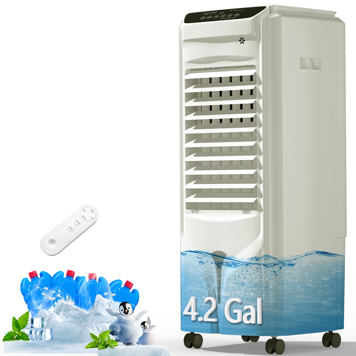 Swamp Cooler,1800 CFM Evaporative Air Coolerwith 4.2Gal Water Tank,4 Ice Packs,120° Swing,Remote Control,12H Timer,3 Modes,3 Speeds,Air Cooler for Office,Kitchen,Bedroom,Home