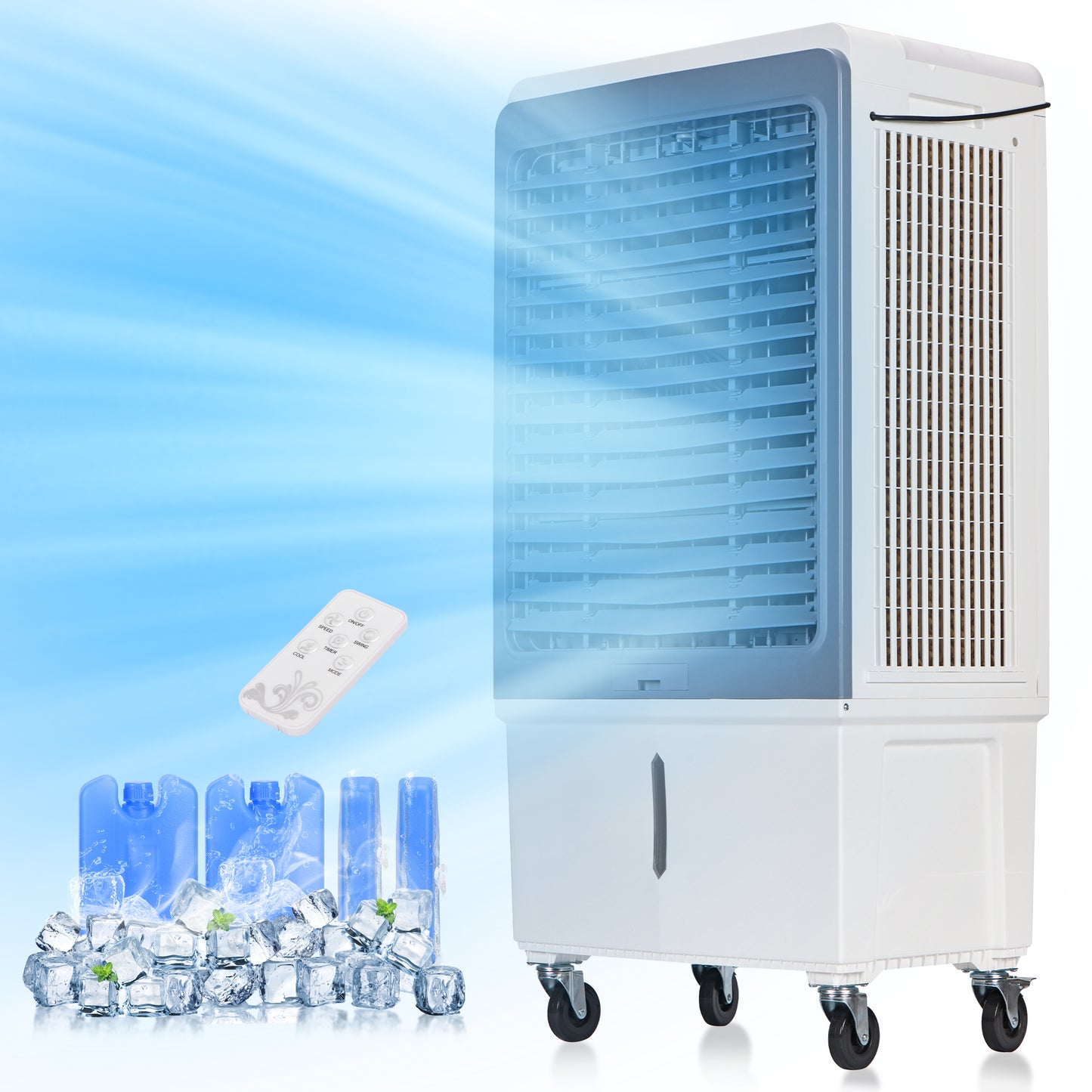 Evaporative Air Cooler,Portable Air Cooler with Water Level Alarm,Sliver Ion,13.6 Gal Water Tank,12H Timer,120°Oscillation for Patio, Yard, Porch, Outdoor,Commercial