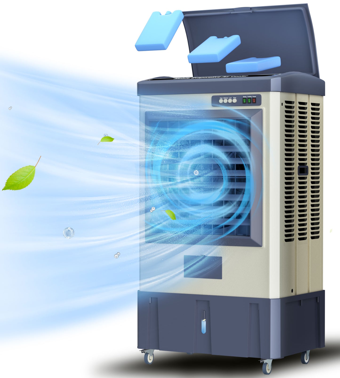 Swamp Cooler, 41 Inch Industry Evaporative Cooler, 10.6 Gal Water Tank,3 Ice Packs,120°Swing,3 Speeds,Evaporative Air Cooler for Commercial,Outdoor,Garage,Patio,Porch,Factory