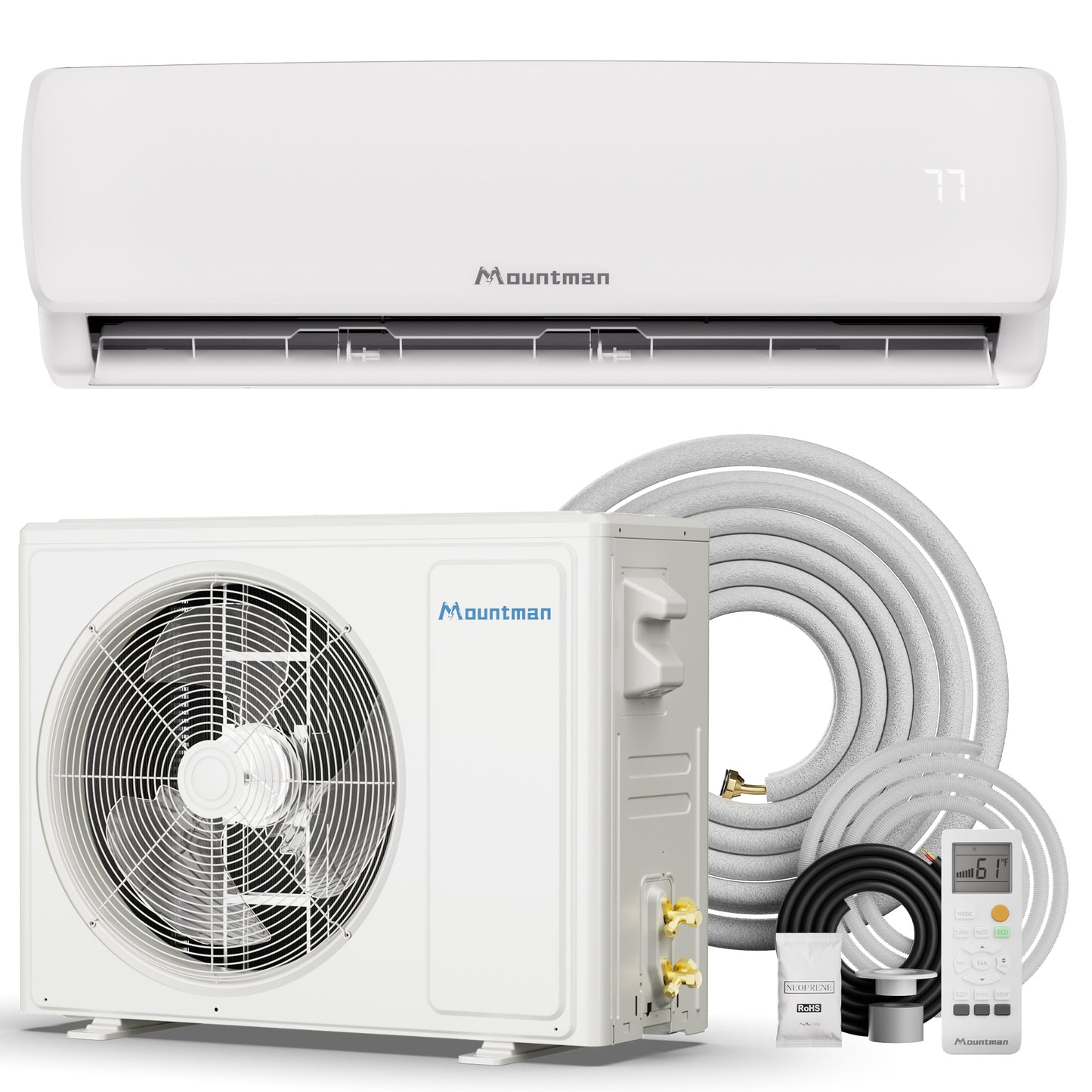 Mountman 12000 BTU Mini Split Air Conditioner and Heat Pump, 230V 19 SEER2 Ultra Quiet Ductless AC,Split AC Unit with Pre-Charged Condenser
