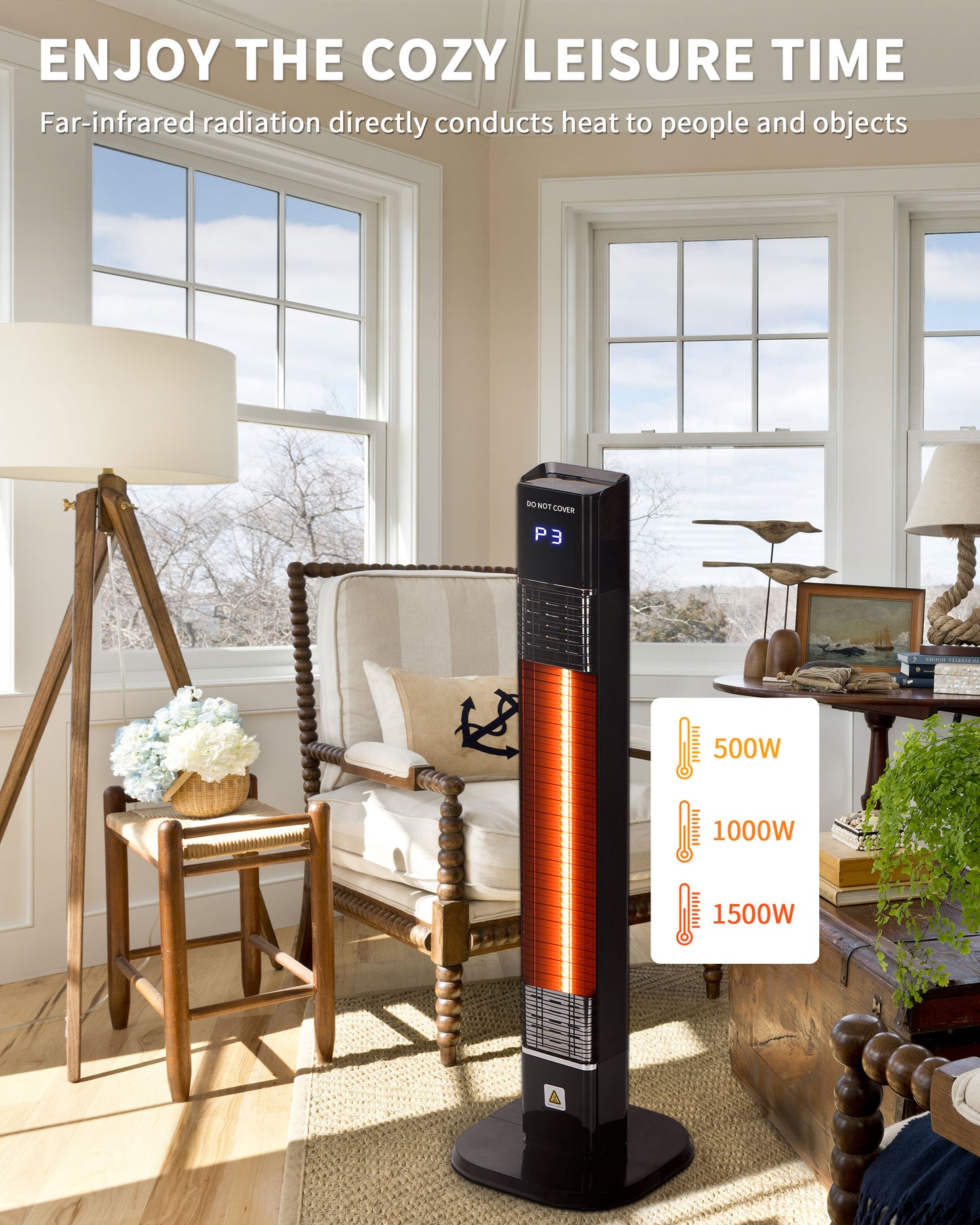Patio Heater,1500W Outdoor Heater with 3 Heat Levels, Quiet Operation,Carbon Fiber Heating Tube, Remote,24H Timer,Electric Heaters for Garage