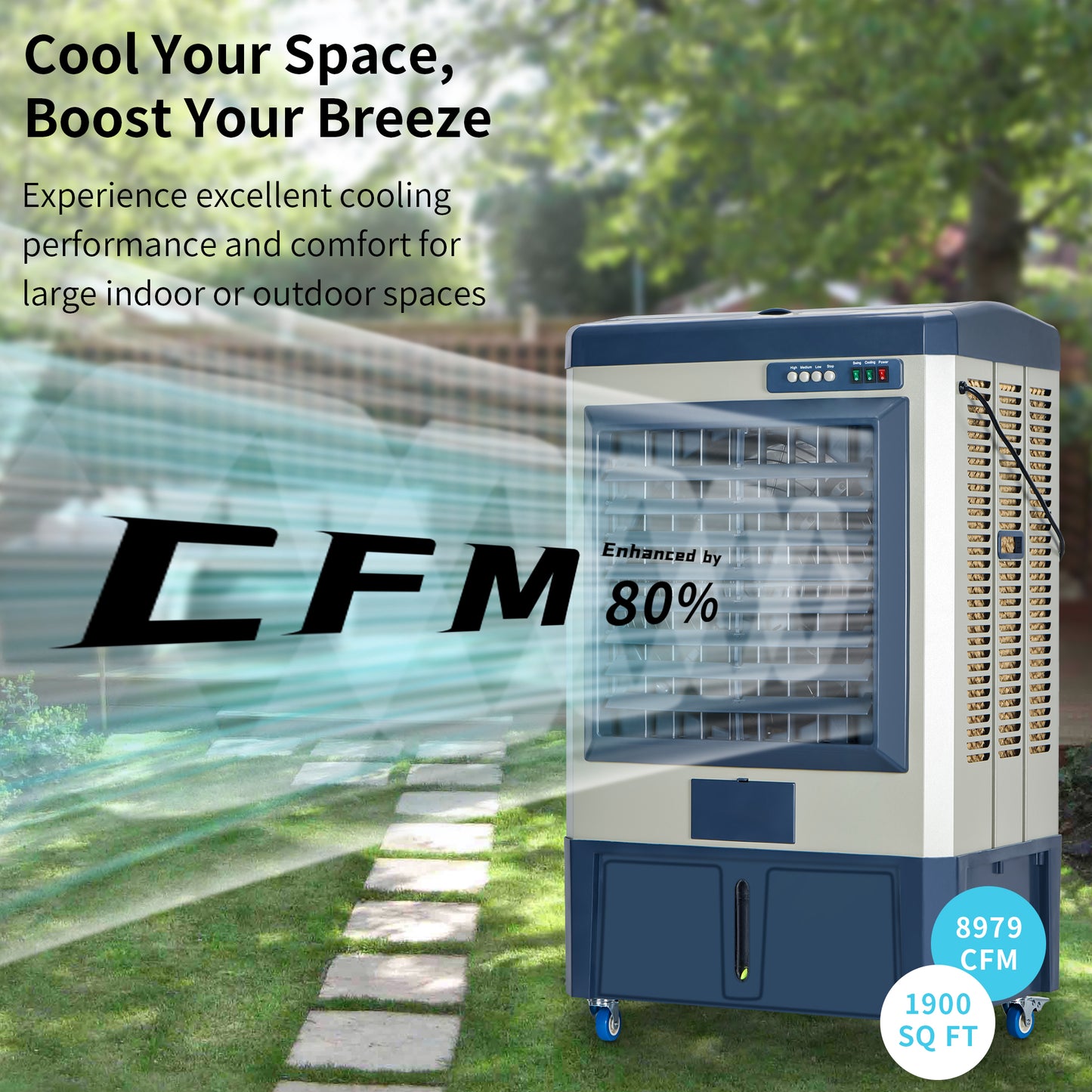 58-Inch Swamp Cooler,Industry Evaporative Cooler, 3 Speeds, 120° Swing, 36 Gal Water Tank, 5 Ice Packs,Outdoor Evaporative Air Cooler for Patio, Yard, Porch, Factory