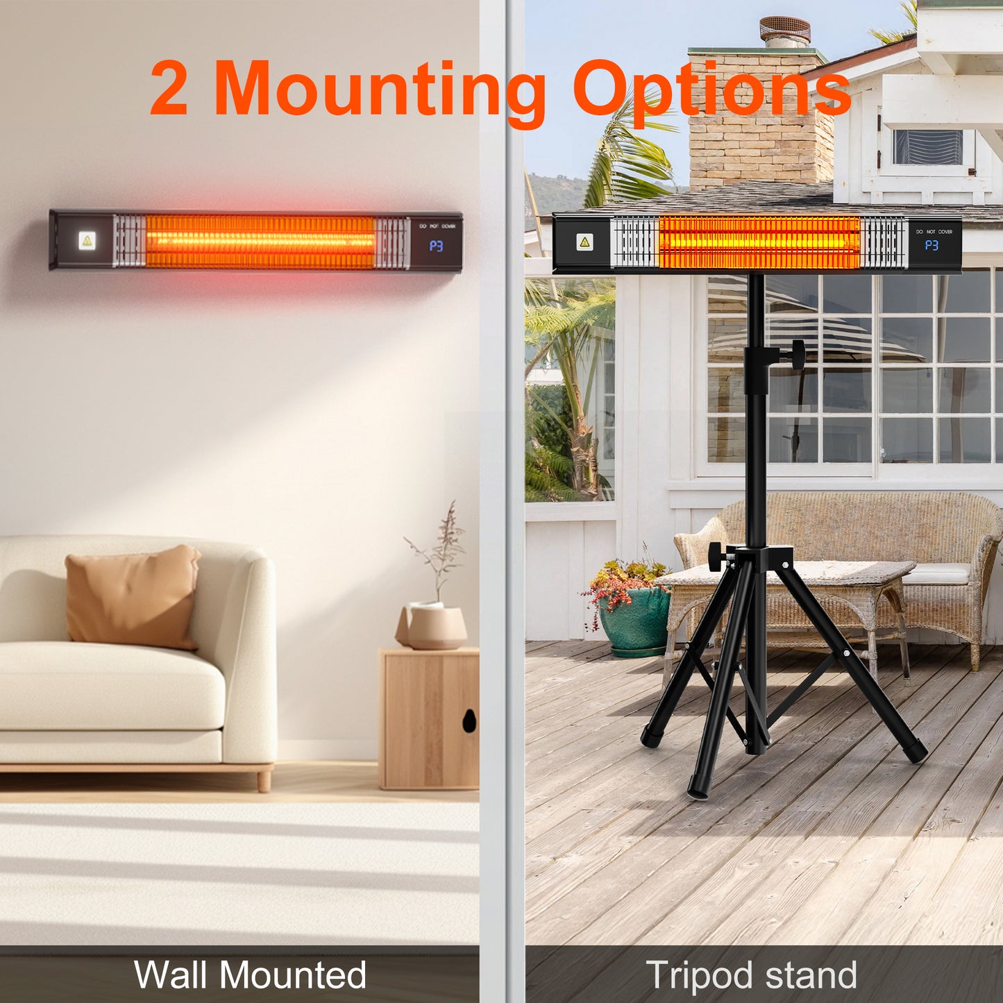 Patio Heater,Outdoor Heater With Remote,24H Timer,3 Heat Levels,Quiet Operation, Overheat Protection,Wall Mount/Tripod Electric Infrared Heaters for Garage