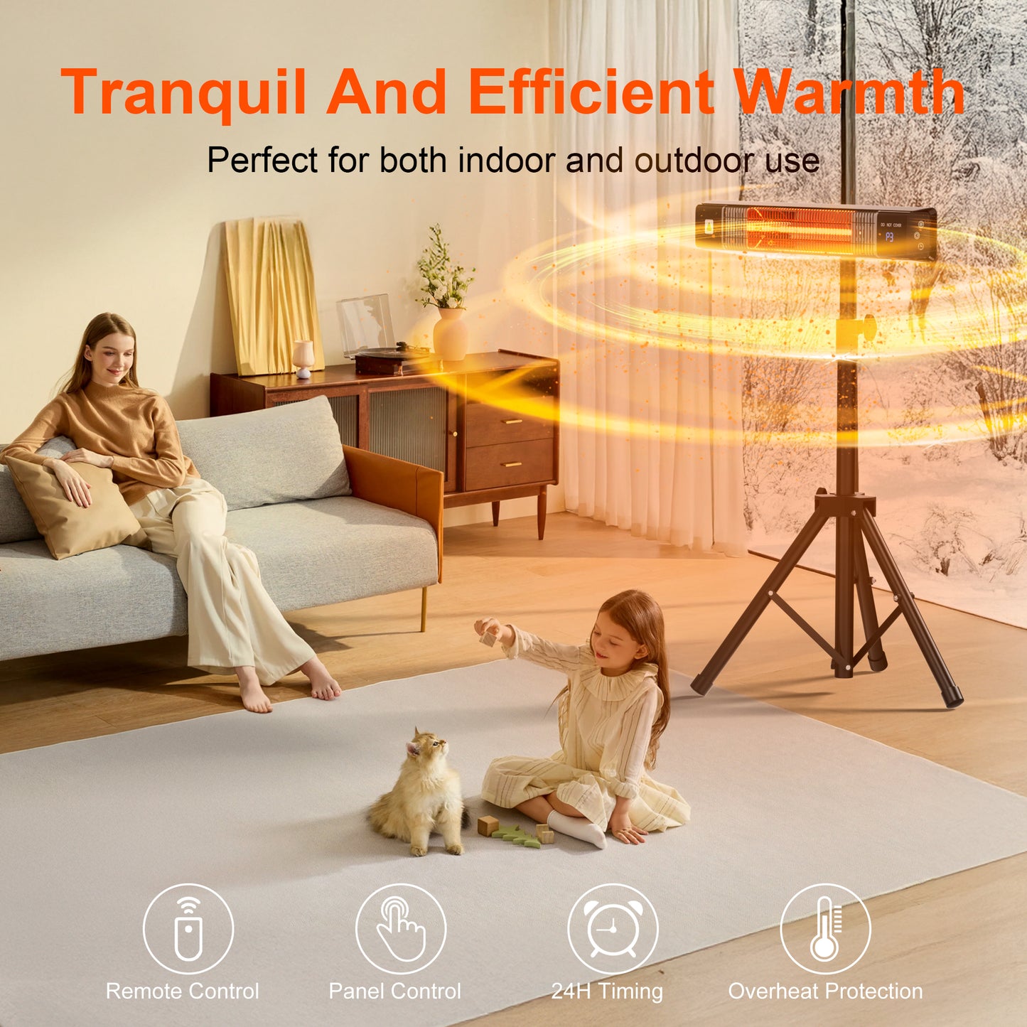 Patio Heater,Outdoor Heater With Remote,24H Timer,3 Heat Levels,Quiet Operation, Overheat Protection,Wall Mount/Tripod Electric Infrared Heaters for Garage