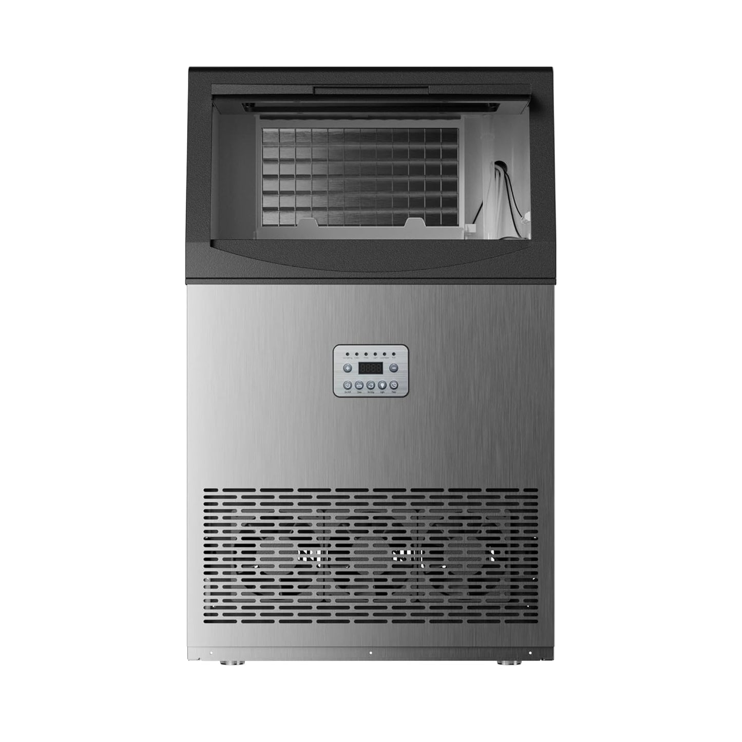 Commercial Ice Maker Machine, 150Lbs/24H Stainless Steel Ice Maker, Under Counter Ice Maker with 50Lbs Storage, 50 Ice Cubes per Cycle, Self-Cleaning,Freestanding,LED Display for Home Bar Restaurant