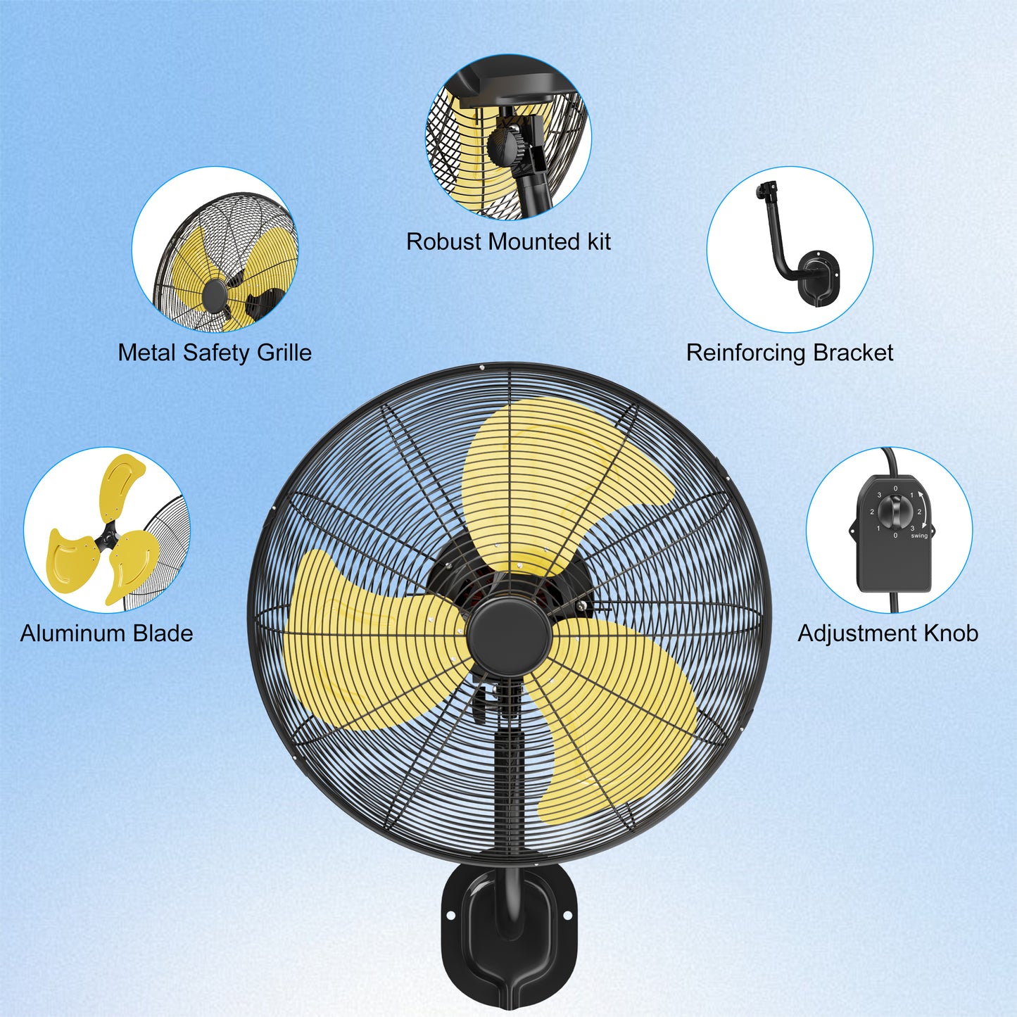 20 Inch Wall Mount Fan,High Velocity Fans with 3 Speeds,90° Oscillating, Poweful Motor,Adjustable Tilt,Industrial Fan for Outdoor,Garage,Warehouse, Patio,Gym,Shop,Porch,ETL