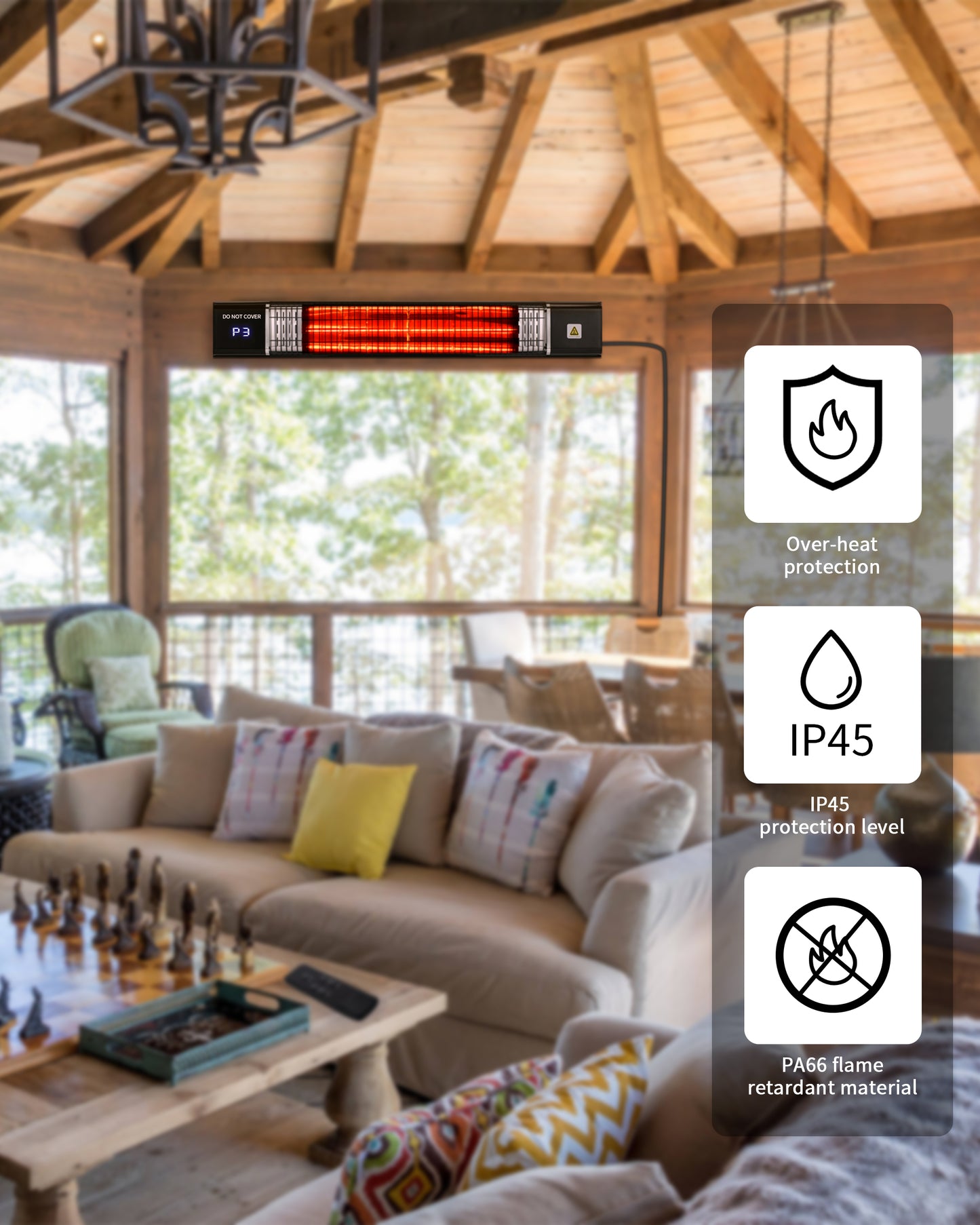 Outdoor Heater,Patio heater with Remote Control, Fast Heating, 3 Power Settings, 24H Timer, Waterproof,Wall Infrared Heater for Indoor, Shop, Porch, Backyard, Basement,Garage, Restaurant Use