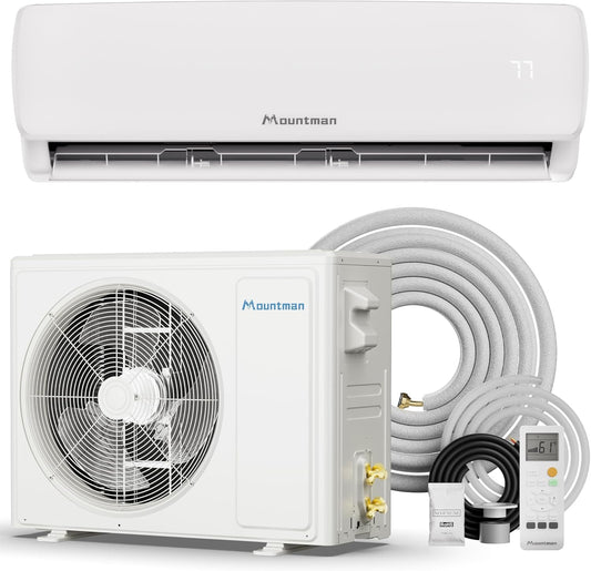 Mountman 9000 BTU Mini Split AC/Heating System, 115V 19 SEER2 Ultra Quiet Ductless AC,Cools Up to 450 Sq.Ft Energy Efficient Split AC Unit with Heat Pump & Installation Kits